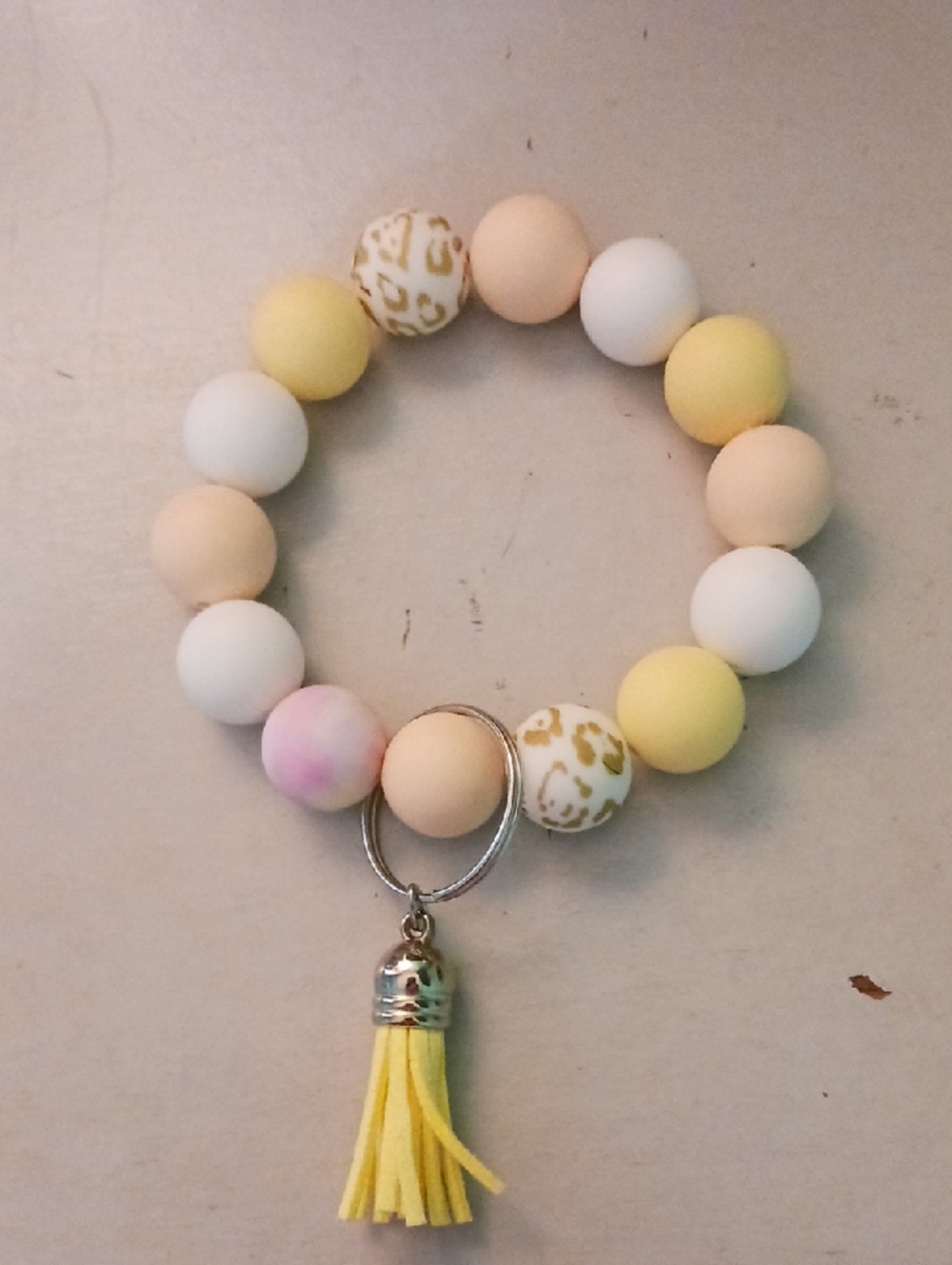 Yellow & Pastel Beaded Tassel Keychain